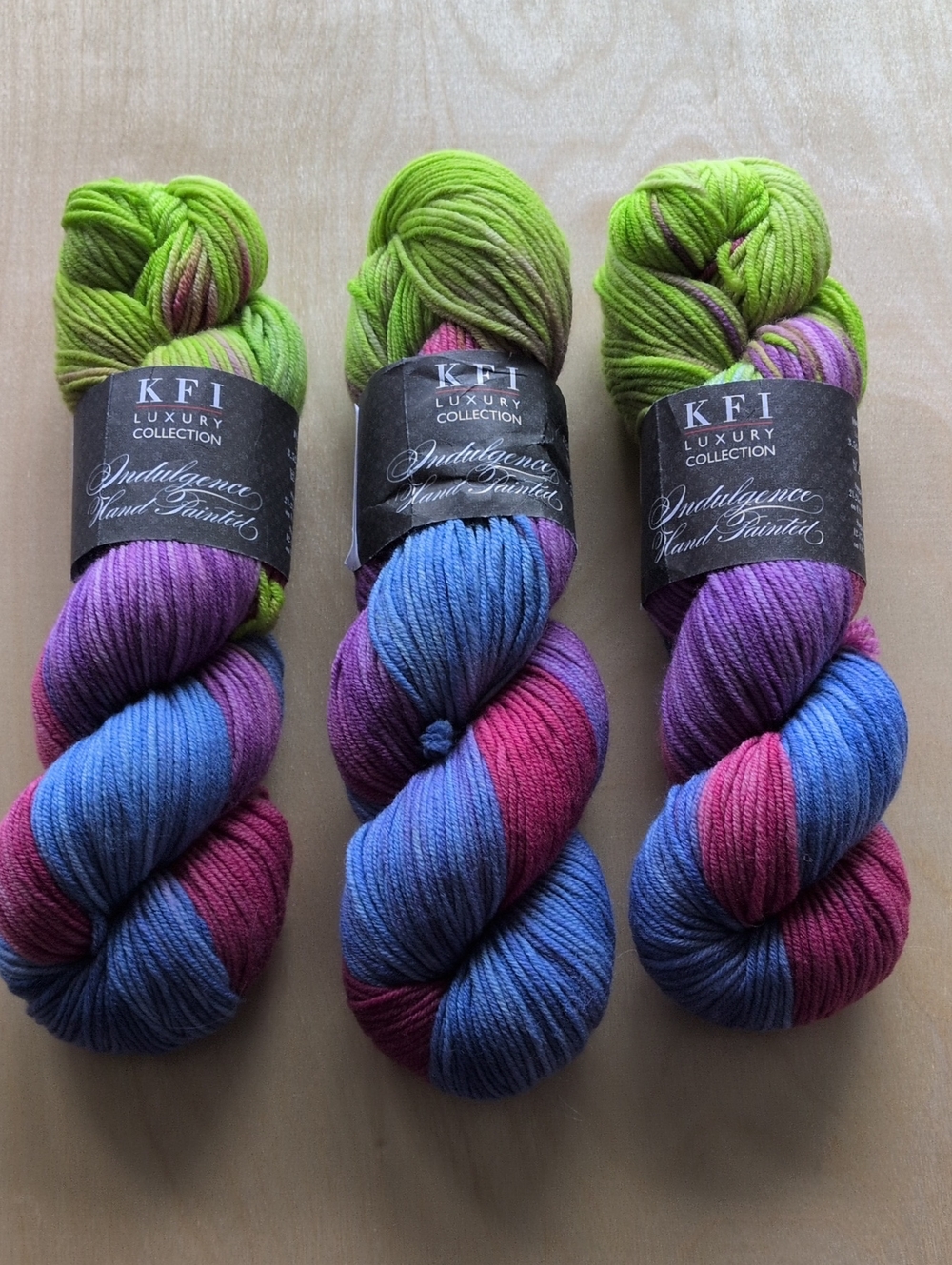 3 Skeins Lot! Yarn Hand Painted  KFI Indulgence Superwash 100% Merino Wool DK-